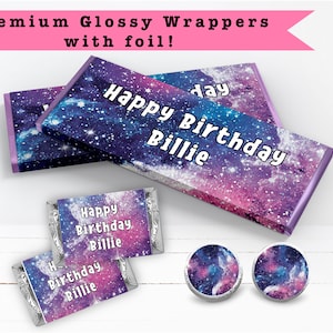 Galaxy Stars Out of this world Space - PRINTED CANDY WRAPPERS Chocolate Kiss Stickers -