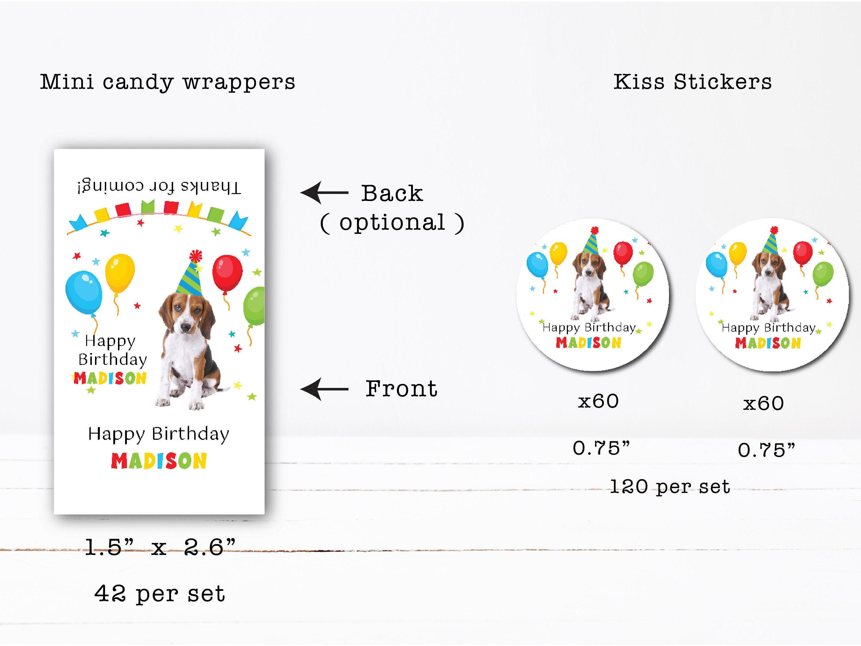 Beagle Labels Beagle in Party Hat Puppy Dog Balloons Kids Birthday Party PRINTED ...