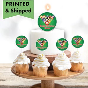 Green Pool Table Billiards Snooker Balls  Personalized Candle Cake Topper Cupcake Picks Cake Decoration BI03