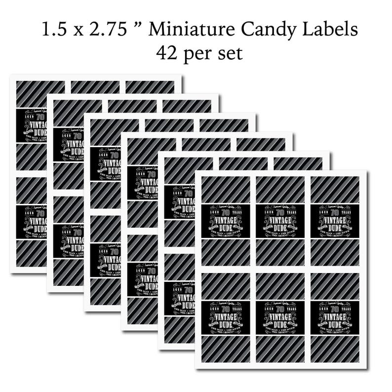 Vintage Dude The Man Myth Legend Men's 70th or Any Age - PRINTED CANDY WRAPPERS Chocolate Kiss Stickers - afbeelding 2