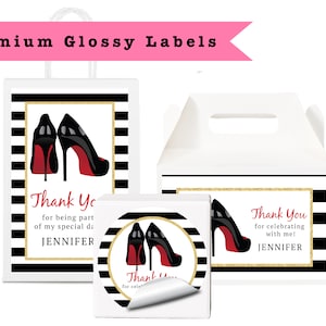 High Heels Stepping Into Fancy Elegant Gold Glitter Woman Shoe PRINTED GLOSSY LABELS For Party Favor Gift Bag Gable Box Round Square Sticker