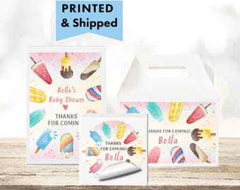 Popsicle Pop On Over Chill With Us Ice Cream Ready to Pop Summer Glossy Labels For Party Favor Bags, Gable Boxes, & Round Stickers