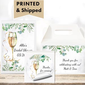Champagne Glass Brunch & Bubbly Eucalyptus Greenery Succulent PRINTED GLOSSY LABELS - Party Favor Gift Bag Gable Box Round Stickers CH01