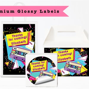 90’s 80’s Hip Hop Retro Neon Colorful Geometric Pattern Casette Tape  -  PRINTED GLOSSY LABELS - For Party Favor Gift Bag Gable Box