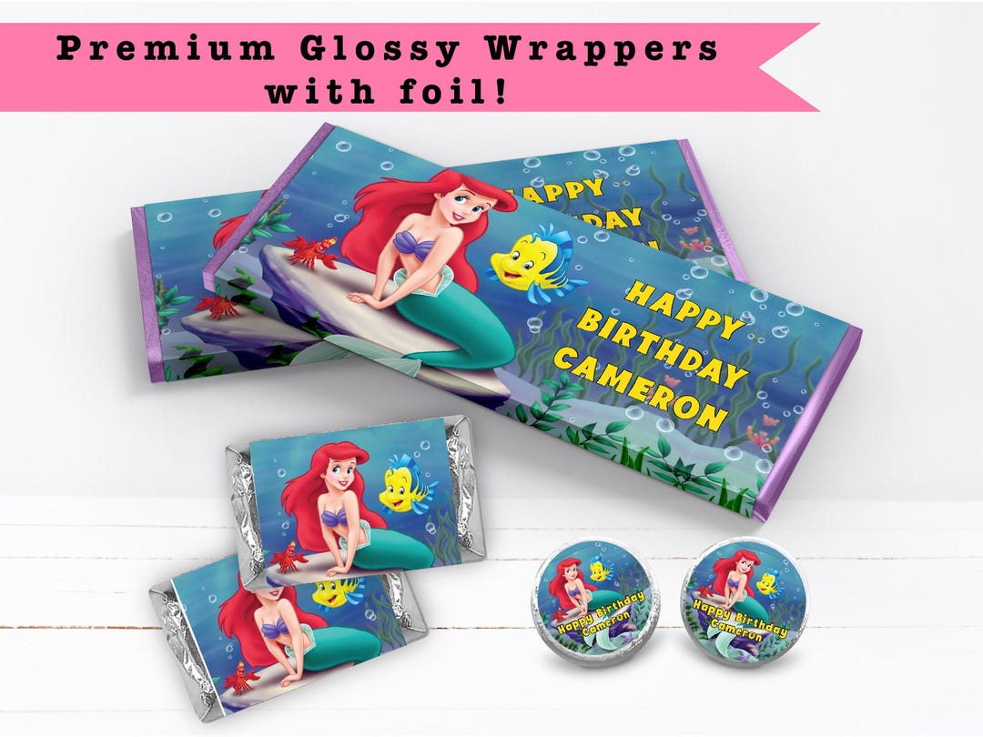 Ariel the Little Mermaid PRINTED CANDY BAR Wrappers Chocolate Bar Kiss ...