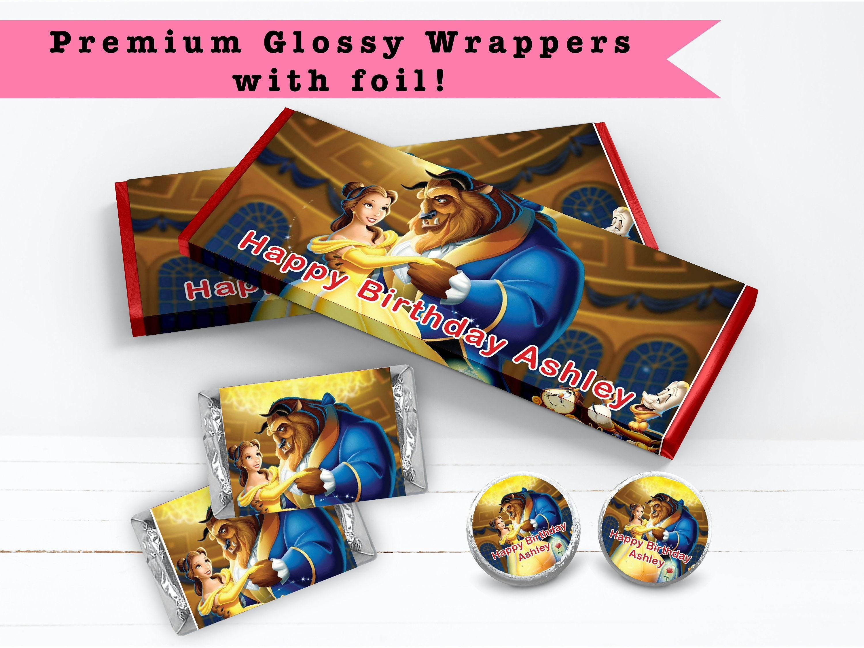 Beauty and the Beast PRINTED CANDY BAR Wrappers Chocolate Bar Kiss ...