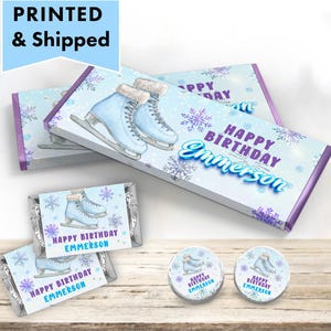 Ice Skating Birthday Winter Ice Skates Pastel Snowflake Outdoor Ice Rink  Hershey chocolate bar wrappers mini candy labels kiss sticker