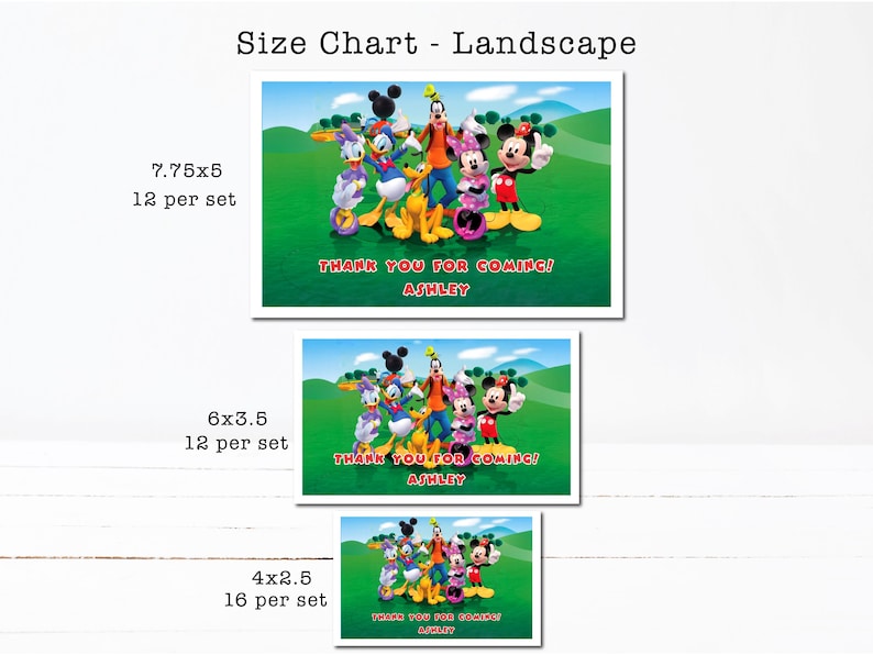 the size chart for a mickey mouse poster