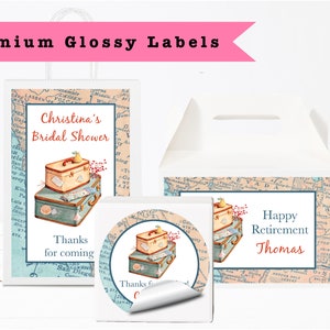 Adventure Awaits Begins - PRINTED GLOSSY LABELS - For Party Favor Bags, Gable Boxes, Gift Bags, Round Square Stickers