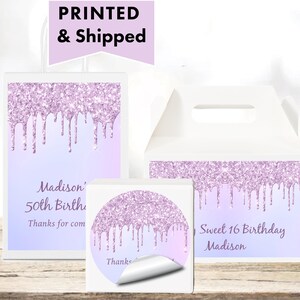 Ombre Purple Lilac Lavender Glam Dripping Glitter Drips Sparkle -  PRINTED GLOSSY LABELS - For Party Favor Gift Bag Box