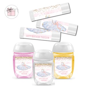 Tutu Cute Pink and Gold Ballerina Watercolor Glitter Ballet   - Lip Balms Chap Stick or Hand Wash Best Personalized Party Favors