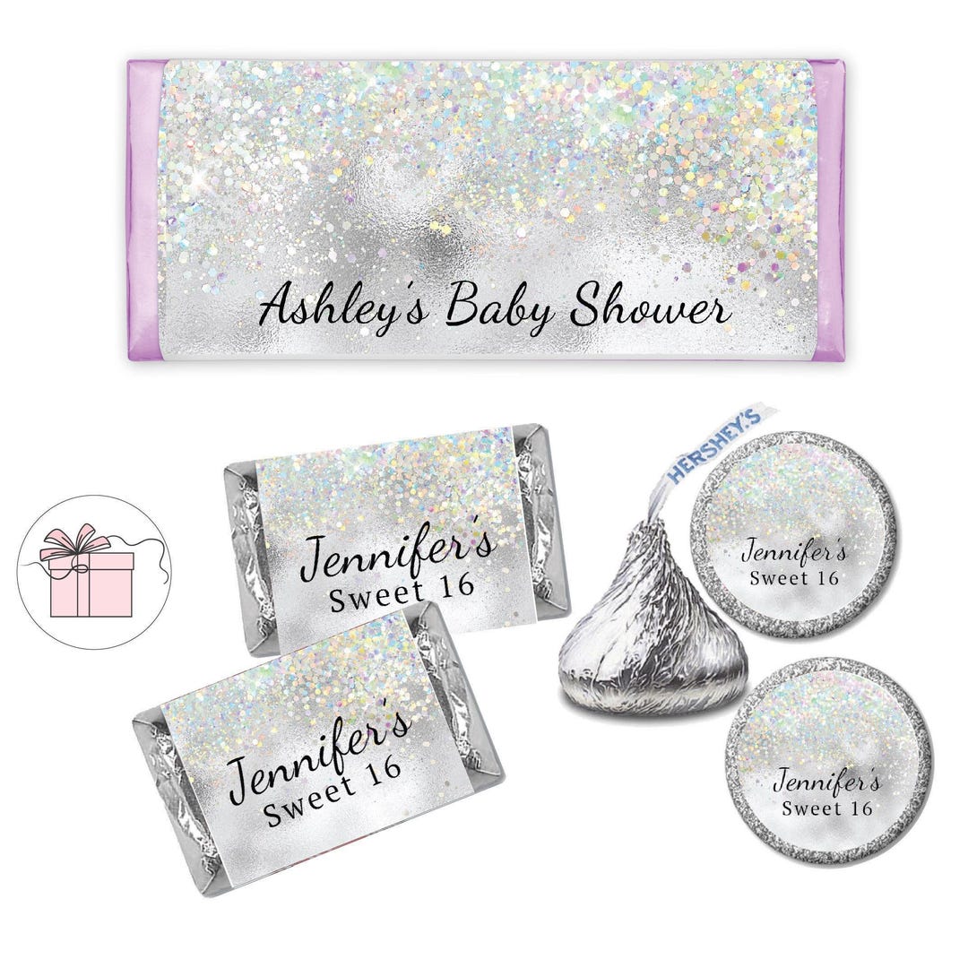 Sticker On Silver Wrapper Elegant Silver White Holographic Sparkly Metallic Glitter Luxury ...
