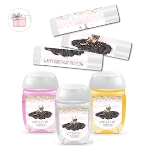 Tutu Cute Pink and Gold Ballerina Watercolor Glitter Ballet   - Lip Balms Chap Stick or Hand Wash Best Personalized Party Favors