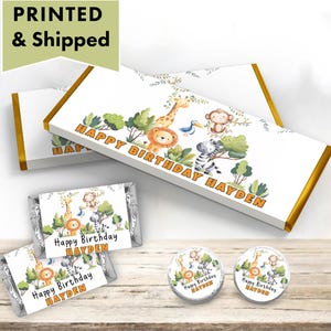 Sweet Safari Animals Greenery Foliage Jungle Lion Giraffe Zebra Monkey  Hershey chocolate bar wrappers, mini candy labels kiss stickers