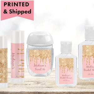 Blush Pink Gold  Glam Dripping Glitter Elegant Luxury  - Lip Balms Chap Stick or Hand Wash Best Personalized Party Favors