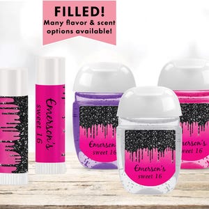 Hot Pink Black Dripping Glitters Metallic Sparkle Luxury Any Age Occasion - Lip Balms Chap Stick or Hand Wash - Best Party Favor DR02