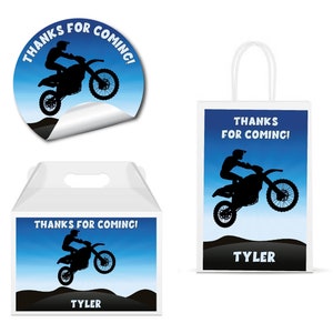 Motocross Dirt Bike Racing Motorcycle Motor Bike  Cool - PRINTED GLOSSY Labels - For Party Favor Gift Bag, Gable Box Round Square Stickers
