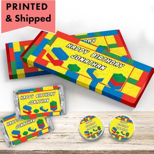 Colorful Bricks Building Blocks - PRINTED CANDY Bar Wrappers Labels  Chocolate Kiss Stickers BU02