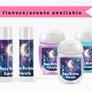 Galaxy Sweet Sixteen Starry Night Navy Blue Purple Outer Space Moon Slumber Lip Balms Chap Stick or Hand Wash - Best Party Favor Idea