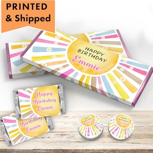 Young Wild And Three Retro Daisy Hippie Pastel Rainbow You are my Sunshine Hershey chocolate bar wrappers mini candy label kiss sticker YO01