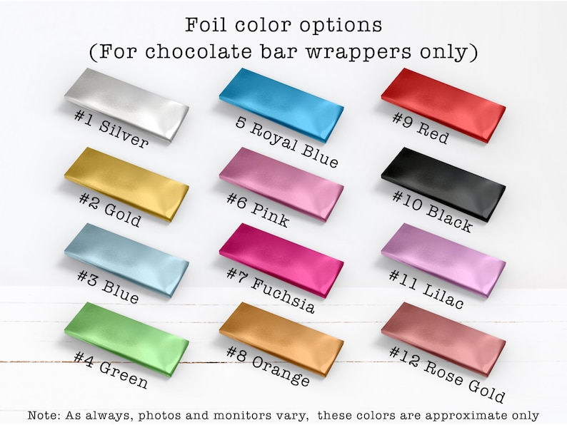 a bunch of different colors of chocolate bar wrappers