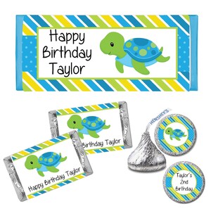 Cute Sea Turtle Boy Tropical Under The Sea Ocean - PRINTED CANDY BAR Wrappers Labels  Chocolate Kiss Stickers -