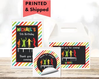 Trampoline Park Bounce Jump & Play Colorful Chalkboard Bounce House PRINTED LABELS For Party Favor Bags Boxes Gift Bags Round Stickers TR01