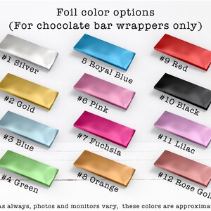 a bunch of different colors of chocolate bar wrappers