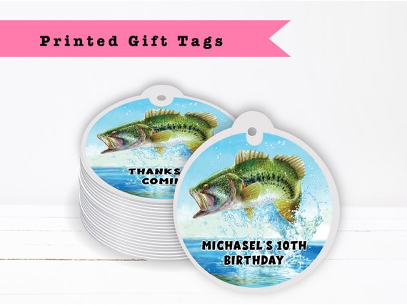 Bass Fish Fishing Sports Outdoors Adult Fisherman Milestone PRINTED GIFT  TAGS Thank You Card for Party Favor Bag Box 