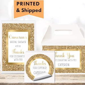 Gold Glitter Luxury Metallic Shine Elegant Theme Any Age Occasion PRINTED GLOSSY LABELS For Party Favor Gift Bags Boxes Round Stickers GL03