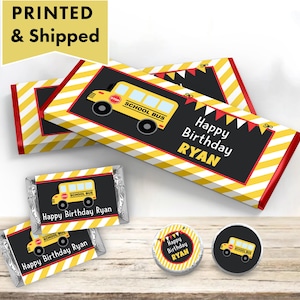 School Bus Wheels on the bus - PRINTED CANDY WRAPPERS Chocolate Kiss Stickers - SC01