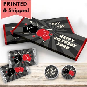 Boxing Party Theme Boxing Gloves  - PRINTED CANDY BAR Wrappers Labels  Chocolate Kiss Stickers - BO01