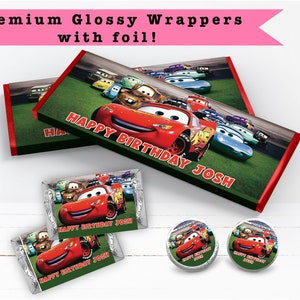 Cars Lightning McQueen PRINTED CANDY BAR Wrappers Chocolate Bar Kiss Stickers Labels