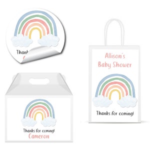 Pastel Watercolor Rainbow  - PRINTED GLOSSY LABELS - For Party Favor Gift Bag Gable Box Round Square Stickers -