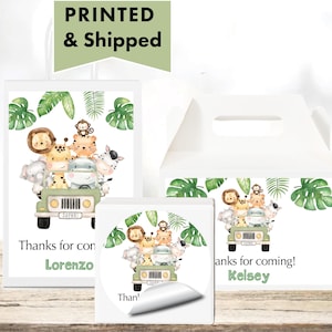 Wild One Safari Jungle Animals in Jeep Two Wild Tropical Greenery PRINTED GLOSSY LABELS For Party Favor Gift Bags Boxes Round Stickers SA01