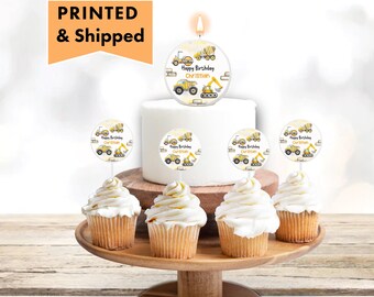 Under Construction Zone Dump Truck Digger Construction Vehicles Yellow Black Cake decorations, candle cake toppers cupcake pick toppers CO08