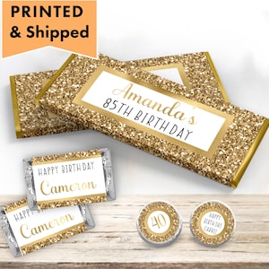 Gold Glitter Luxury Metallic Shine Elegant Theme Any Age Occasion - PRINTED CANDY WRAPPERS Chocolate Kiss Stickers - GL03