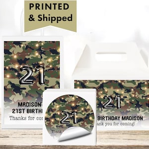 Camouflage Let's Party Green Black Camo String Light Elegant Army Military PRINTED GLOSSY LABELS For Party Favor Gift Bags Box Round Sticker