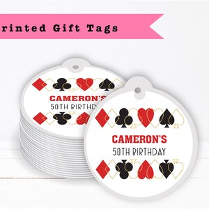 Poker Casino Las Vegas Playing Cards Black Red Gold  Fancy Elegant  - PRINTED GIFT TAGS - Thank You Card For Party Favor Bags or Gable Boxes