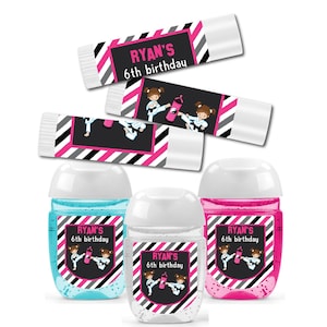 Karate Kids Girls Judo Birthday Chalkboard Pink Gray  - Lip Balms Chap Stick or Hand Wash - Best Party Favor Idea