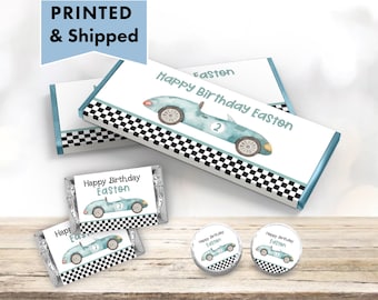 Fast One Two Fast Race Car 1st 2nd Racing Car Retro Blue Racecar PRINTED CANDY BAR Wrappers Chocolate Bar Kiss Stickers Labels RA05