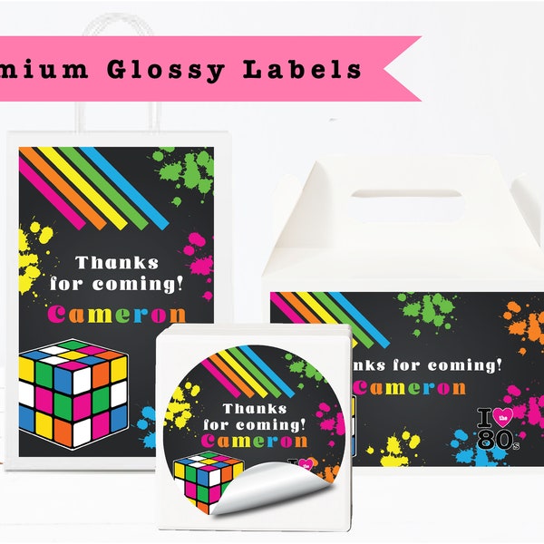 Totally Awesome 80s 1980 Retro Neon Colorful Back to the 80s Flashback  PRINTED GLOSSY LABELS For Party Favor Gift Bags Box Round Stickers