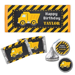 Dump Truck Under Construction Zone - PRINTED CANDY BAR Wrappers Labels Chocolate Kiss Stickers -
