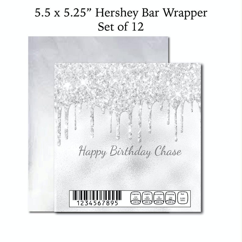 Sticker On Silver Wrapper White Silver Dripping Glitter Metallic Sparkle Luxury Any Age or ...