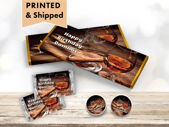 Whiskey and cigar Over The Hill Aged to Perfection Vintage Dude PRINTED CANDY BAR Wrappers Chocolate Bar Kiss Stickers Labels WH04