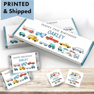 Transportation Cars Construction Vehicles Police Fire Truck Minimalist Hershey chocolate bar wrappers, mini candy labels kiss stickers TR10