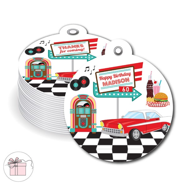 1950's Diner Retro Sock Hop Jukebox 50's Fifties   - PRINTED GIFT TAGS - Thank You Card For Party Favor Bag Box