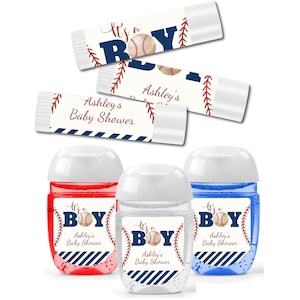 Baseball It&#39;s A Boy Baby Shower Watercolor - Lip Balms Chap Stick or Hand Wash - Best Party Favor Idea