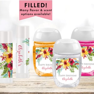 Summer Tropical Flowers Floral Hibiscus Luau Aloha Watercolor • Any Age Occasion - Lip Balms Chap Stick or Hand Wash - Best Party Favor Idea