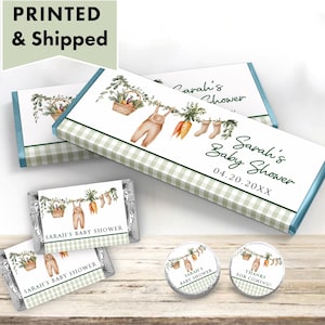 Locally Grown Boy Baby Shower Farmers Market Home Grown Baby Boy Clothes Line Hershey chocolate bar wrappers, mini candy labels kiss sticker